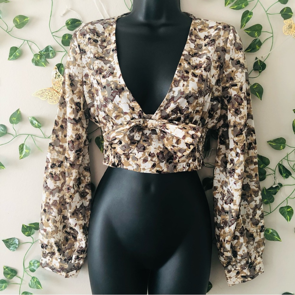 Beige and cream floral blouse